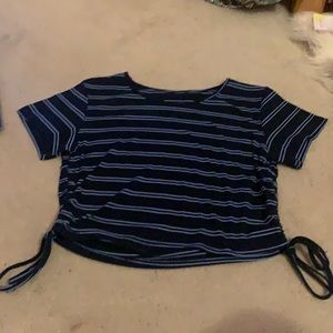 2 toned blue striped croptop with drawstring sides